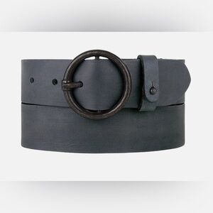 Amsterdam Heritage Women’s Black/Grey Leather Belt with Round Buckle